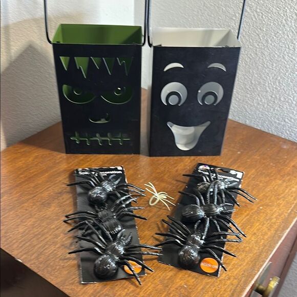 Halloween Themed Metal Buckets and Spider Decorations - Picture 1 of 7